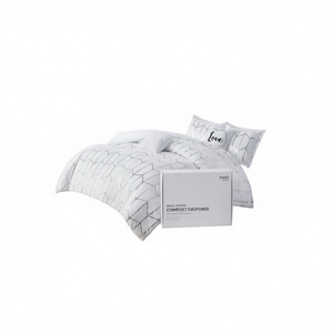 Ensemble de couette imprimé métallisé 4 pièces, taille complète, literie pour la maison, polyester blanc - Product Image 1