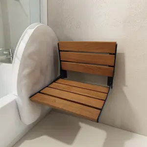 Asiento de ducha de madera de teca moderna, herrajes plegables montados en la pared, gran oferta para uso en el baño