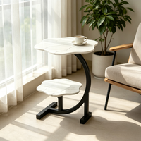 Table basse contemporaine en métal blanc crème avec plateau en métal, design sculpté à double couche creuse et support en boule solide Tenghang