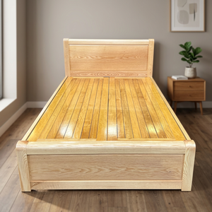 Russian Oak Wood Platform <b>Bed</b> Frame Solid American Modern Design 1.2m <b>Queen</b> Size <b>with</b> <b>Storage</b> for Bedroom or Hotel Use - Product Image 3