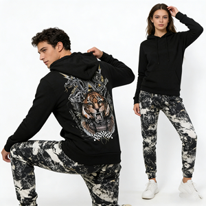 <span class=keywords><strong>Felpa</strong></span> con cappuccio unisex Black Tiger Retro |   <span class=keywords><strong>Felpa</strong></span> Streetwear Ispirata agli Anni '90 con Bordi a Scacchi per uno Stile Urbano Nostalgico - Product Image 1