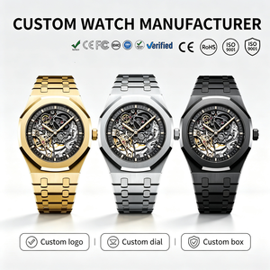 Montre squelette automatique à quartz pour homme avec logo personnalisé, bracelet en crocodile et cadran en verre - Product Image 1