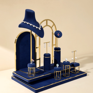 Zebopak - Juego de Soportes de Exhibición de Joyería en Forma de Arco de Metal Dorado y Terciopelo Azul Marino para Collares, Pendientes y Anillos, Proveedor para Boutiques - Product Image 2