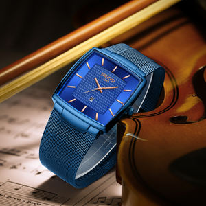 Reloj de cuarzo con cronógrafo delgada de <span class=keywords><strong>malla</strong></span> cuadrada de lujo a la moda para regalo de negocios, relojes de pulsera baratos OEM personalizados, reloj para hombre - Product Image 2