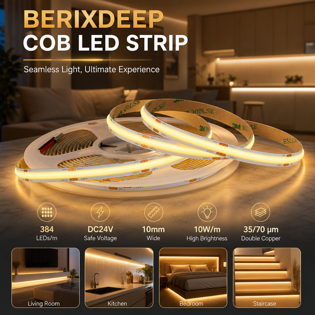 COB LED Strip 384 Leds/m 24V 10mm Wide 35/70 Copper Flex Led Strips Dotless Cuttable Self-adhesive Strip Light Indoor Lighting