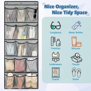 Organizador para colgar sobre la puerta, 15 bolsillos, tipo gancho magnético, almacenamiento gris para zapatos y accesorios de crucero - Product Image 5