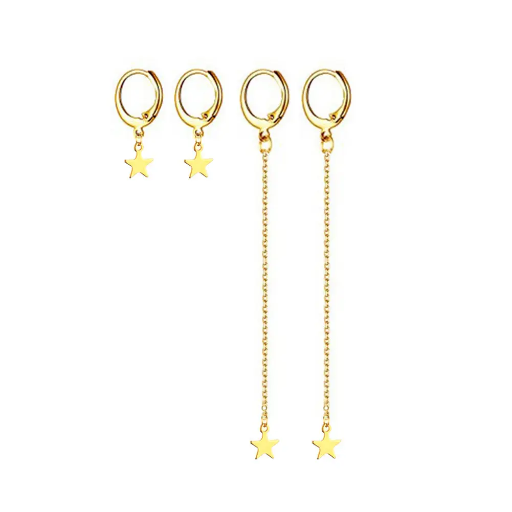 925 गहने श्रृंखला स्टार साइन लटकना डिजाइन आकर्षण घेरा कान की बाली सोने स्टर्लिंग चांदी 18K सोना मढ़वाया फैशनेबल महिलाओं के फैशन 2 Pcs