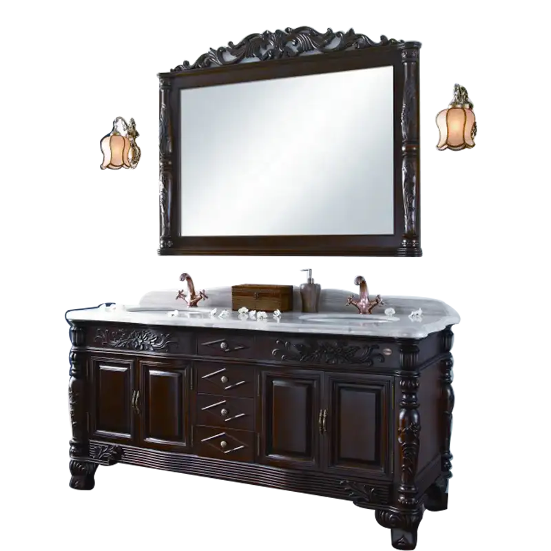 Antique Vanity Antique Antique European Style Froor Standing Double Basin Wooden Bathroom Cabinet Vanity With Hand-carved Details