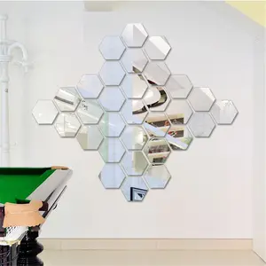 Decoración de pared autoadhesiva 3d, espejo acrílico hexagonal, hoja adhesiva