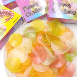 China Alta Qualidade Sudeste Asiático Colorido Biscoitos De Camarão Chips De Camarão Crispy <span class=keywords><strong>Salty</strong></span> Egg Flavor Rolling Box Bag Fabricantes OEM - Product Image 4
