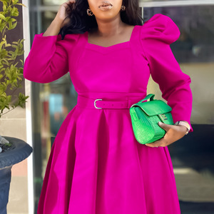 Đầm maxi dáng dài tay phồng cổ vuông màu trơn size lớn bán buôn thời trang nữ châu Phi 2024 - Product Image 1