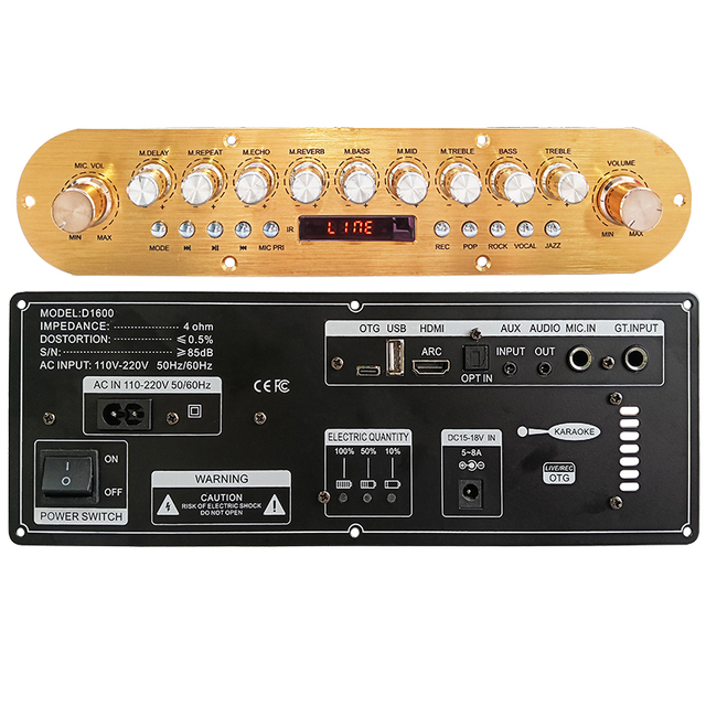 D1600 Professional Class D High Power for 5.1 Home Amplifier Board 2.0 Channels Aluminum Alloy Karaoke Effects OTG
