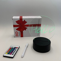 Lampe de table LED USB avec base en bois 7 couleurs, tableau de messages en acrylique réinscriptible avec stylo, veilleuse décorative de chevet