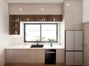 Ensemble de meubles de cuisine contemporains et élégants avec comptoir en marbre, fonctionnels et modernes, avec des accents en bois et un îlot, cuisine moderne - Product Image 4