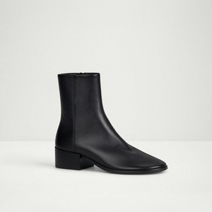 Bottines pour femmes en cuir de chèvre avec doublure en cuir, semelle extérieure en caoutchouc, fermeture éclair noire, talon empilé, décontractées, confortables pour le bureau - Product Image 1