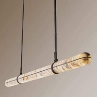 Lustre de restaurant de luxe léger, table à thé, comptoir d'accueil, table de salle à manger en cuir longue et large, style designer, avec éclairage LED central haut