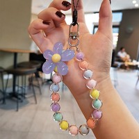 Collier à perles en plastique/résine coloré, fait à la main, en forme de pétales, style coréen, bracelet court, fleur mobile à tenir à la main