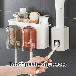 Soporte para cepillos de dientes de baño, vaso para enjuague bucal, estante de almacenamiento, juego de accesorios, dispensador de pasta de dientes sin perforaciones - Product Image 6