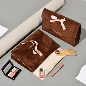 Lionwrapack Free Samples Luxury Brown Envelope Flap Suede Bag Customised Logo Printed Perfume Bag Cosmetic Organiser