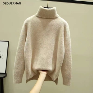 2025 yeni moda kadın kış kazak kore düz renk balıkçı yaka örme kalın rahat kadın kazak - Product Image 4