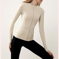 Vêtements de yoga à col montant, coupe ajustée décontractée, manches trois-quarts, respirants et à séchage rapide, pour la course professionnelle, le Pilates et l'entraînement
