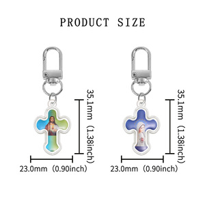 KOMI porte-clés croix lumineuse pour femmes hommes porte-clés en argent figure religieuse image acrylique croix pendentif porte-clés pour breloque de sac - Product Image 4