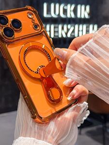 Funda transparente electrochapada con soporte magnético para iPhone 17 16 15 14 Pro Max, anillo de soporte ajustable y cubierta trasera de TPU - Product Image 5