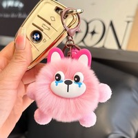 Porte-clés pendentif en peluche mignon en fourrure de lapin Rex, motif boule de charbon, style cœur de fille simple, pour sac à dos, cadeau