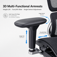 Chaise de bureau ergonomique moderne à dossier haut en maille, double soutien lombaire, accoudoirs 3D réglables, base étoile à cinq branches, pivotant à 360 degrés pour