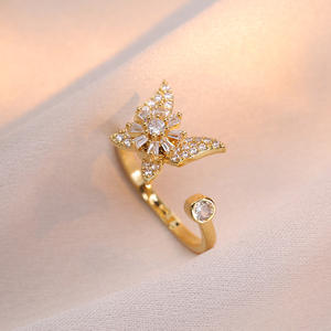 Women's Rotatable Butterfly Gold Plated Copper Necklace <b>Earrings</b> <b>Bracelet</b> Ring <b>Set</b> Fashion Collarbone Chain Wholesale Jewelry - Product Image 3