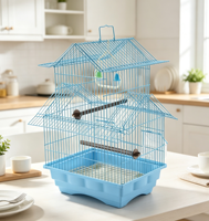 Cage à oiseaux multi-niveaux en fil métallique avec poignée de transport, jouet balançoire cloche, perchoirs multi-niveaux, plateau en plastique amovible, design portable, capacité 25 lb