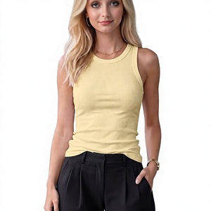 <b>Women</b> <b>White</b> Square Neck Crop <b>Tank</b> <b>Top</b> Sleeveless Knitted Casual Elastic Solid Color SKINNY Fit Spring Breathable 100% Cotton - Product Image 1