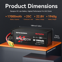 Batterie Li-po Racepow 25C haute tension, haute autonomie, 500+ cycles de vie, 17000mAh 17Ah 6S 22.8V 12S 45.6V pour drones agricoles de pulvérisation