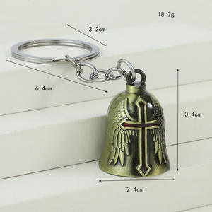 Chaîne de clés en alliage de mode pour voiture, moto, avec breloques : boussole, cloche, cœur, croix, plumes, ailes d'ange, porte-bonheur, protecteur de route, 3D - Product Image 3