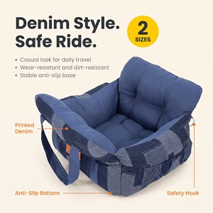 Siège rehausseur pour chien en jean avec crochet de sécurité, base antidérapante et poignées de transport, en tissu denim pour chats et chiens de petite et moyenne taille - Product Image 2