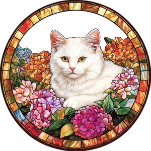 <span class=keywords><strong>Puzzle</strong></span> in Vetro Colorato con Motivo Floreale e Gatto, 1000 Pezzi, Stimolante per il Cervello, per Famiglia e Amici, Diametro 24 cm - Product Image 1