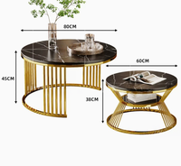 Ensemble de tables basses rondes modernes de luxe avec structure en métal et plateau en pierre frittée pour salon et hôtel