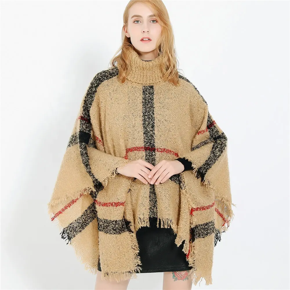 Landfond accessorio Ferand mantella con cappuccio da donna con orlo con frange Poncho all'uncinetto con motivi intrecciati per le donne