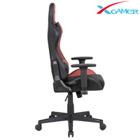 Chaise de jeu en cuir synthétique rouge avec fonction de refroidissement, design ergonomique, inclinaison réglable et base pivotante pour jeux sur PC
