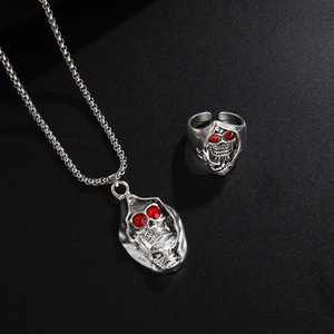 <span class=keywords><strong>Set</strong></span> di gioielli con teschio in acciaio inossidabile alla moda Punk Hip Hop per feste di Halloween collana per uomo regalo - Product Image 3