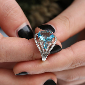 Ocean Blue Stone Women Ring Elegant Fashion Finger Jewelry for Party <b>Gift</b> - Product Image 5