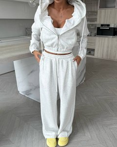 Ensemble sweat-shirt et pantalon de survêtement 2 pièces pour femme, à capuche, manches longues, coupe ample, couleur unie, en polaire, vêtements décontractés toutes saisons - Product Image 3