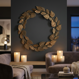 Corona Clásica de Hojas de Bronce, Redonda, Hecha a Mano, Decoración de Pared, Arte Decorativo para Navidad, Decoración del Hogar - Product Image 3