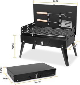 Parrilla Portátil Mini BBQ Plegable de Hierro para Carbón, Ideal para Camping, Viajes y Jardín, Ahorra Espacio - Product Image 2