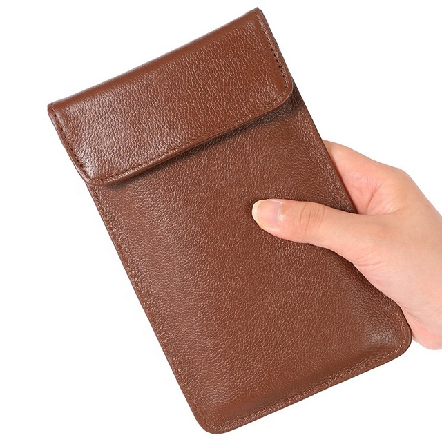 Inventory Magnetic Lid 18.5*11cm Real Leather Faraday Mobile Phone Pouch