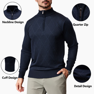 Fabricants de tricots sur mesure <span class=keywords><strong>Pull</strong></span> à <span class=keywords><strong>col</strong></span> <span class=keywords><strong>roulé</strong></span> mi-haut Tricot à manches longues Pulls Hauts <span class=keywords><strong>Pull</strong></span> à fermeture éclair quart pour <span class=keywords><strong>homme</strong></span> - Product Image 5