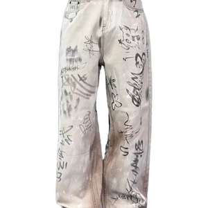 <span class=keywords><strong>กางเกง</strong></span><span class=keywords><strong>ยีน</strong></span><span class=keywords><strong>ส์</strong></span>ทรงตรงสไตล์วินเทจ Y2K สำหรับ<span class=keywords><strong>ผู้ชาย</strong></span> แบรนด์ <span class=keywords><strong>MC</strong></span> BUILD ลายกราฟฟิตี้พิมพ์ลายแบบลำลอง มีซิป ผ้าเดนิม - Product Image 2