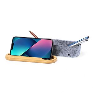 Trousse de bureau promotionnelle écologique personnalisable avec logo, corps en feutre PET, couvercle en bambou, support de téléphone et fonction règle - Product Image 5