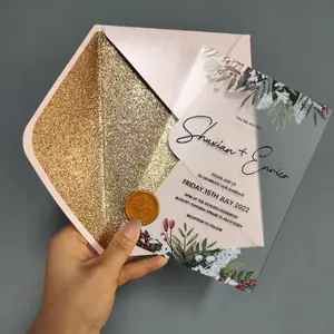 Ychon carte d'invitation personnalisée fleur verre acrylique fiançailles Invitation personnalisée carte d'invitation de mariage acrylique polonais terne
