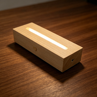 Base de Lámpara de Madera de Haya con Interruptor Táctil de Doble Control, LED Cálido y Blanco Disponible, Funciona con Pilas AAA